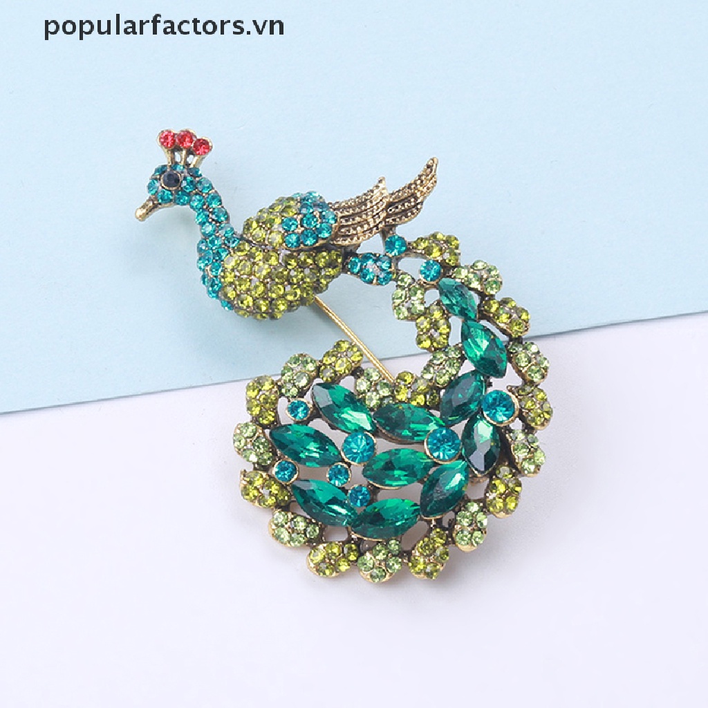 [Phổ Biến] Ghim Cài Áo Hình Chim Công Đính Đá Xanh Lá Cây Lấp Lánh Thời Trang [VN]