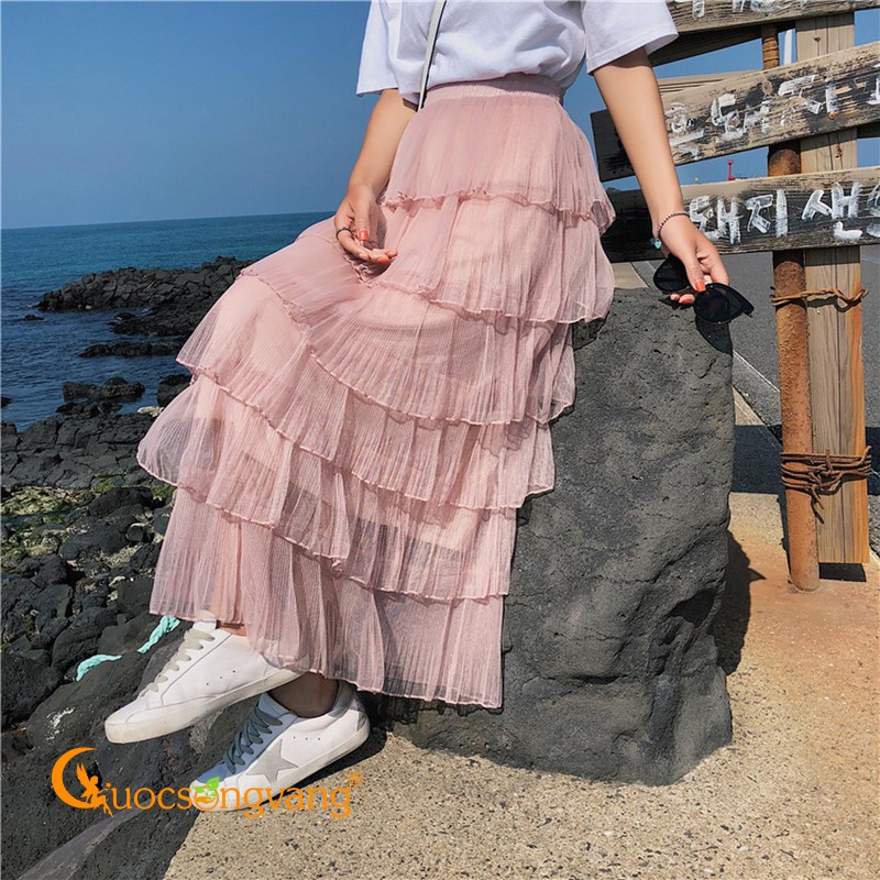 Chân váy xếp lớp chân váy midi hai lớp GLV088 Cuocsongvang
