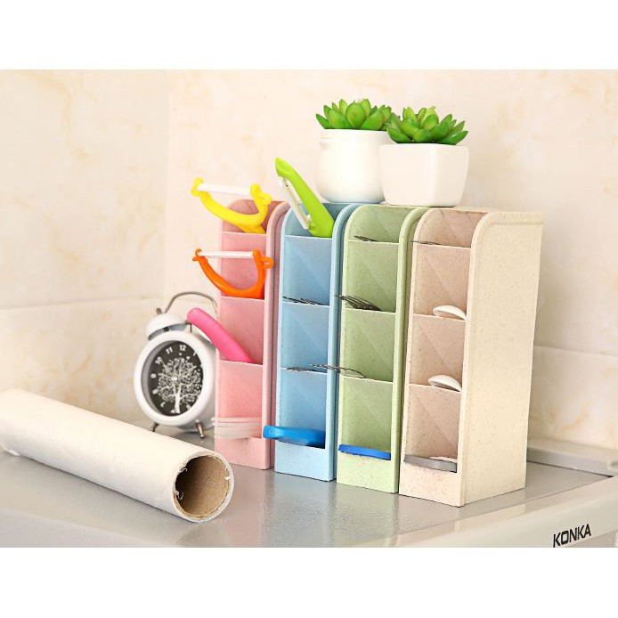 Kệ để đồ 4 ngăn pilu ống đựng bút, mỹ phẩm mua nhiều để ghép trang trí