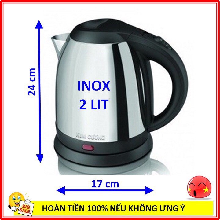 Ấm đun siêu tốc ca điện nấu nước siêu tốc Kim Cương inox 2.0L chính hãng siêu bền