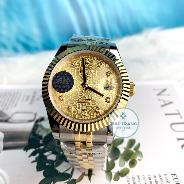 Đồng hồ nam Rolex cơ Automatic máy nhật mẫu Classic 3D mặt vàng viền vàng dây demi size 39-40mm