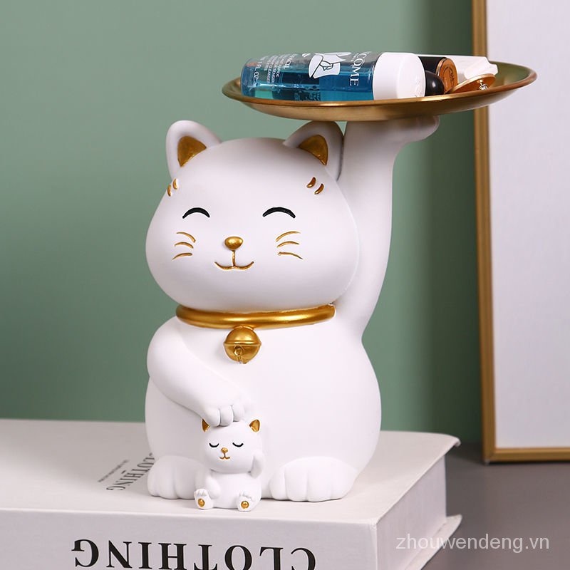 Khay đựng chìa khóa đồ dùng tiện lợi thiết kế kiểu chú mèo may mắn trang trí nhà cửa
