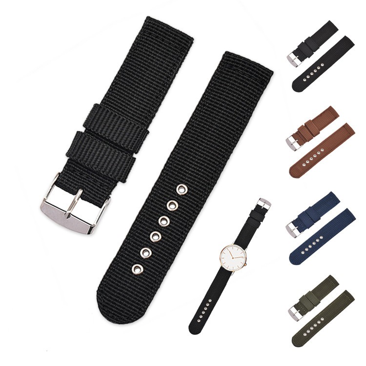 Dây Đeo Đồng Hồ Bằng Vải Nylon Thoáng Khí 16mm 18mm 20mm 22mm 24mm Cho Nam Nữ