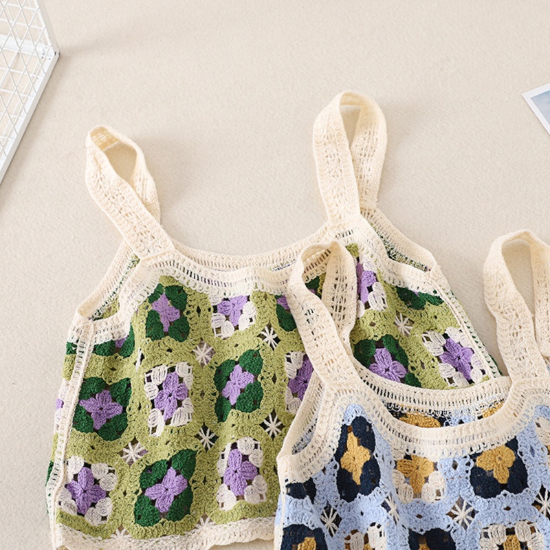 Ivy Áo Croptop Dệt Kim Dáng Rộng Ngắn Không Tay Khối Màu Khối Lượng Nhẹ Họa Tiết Hoa Mùa Hè Boho Cho Nữ