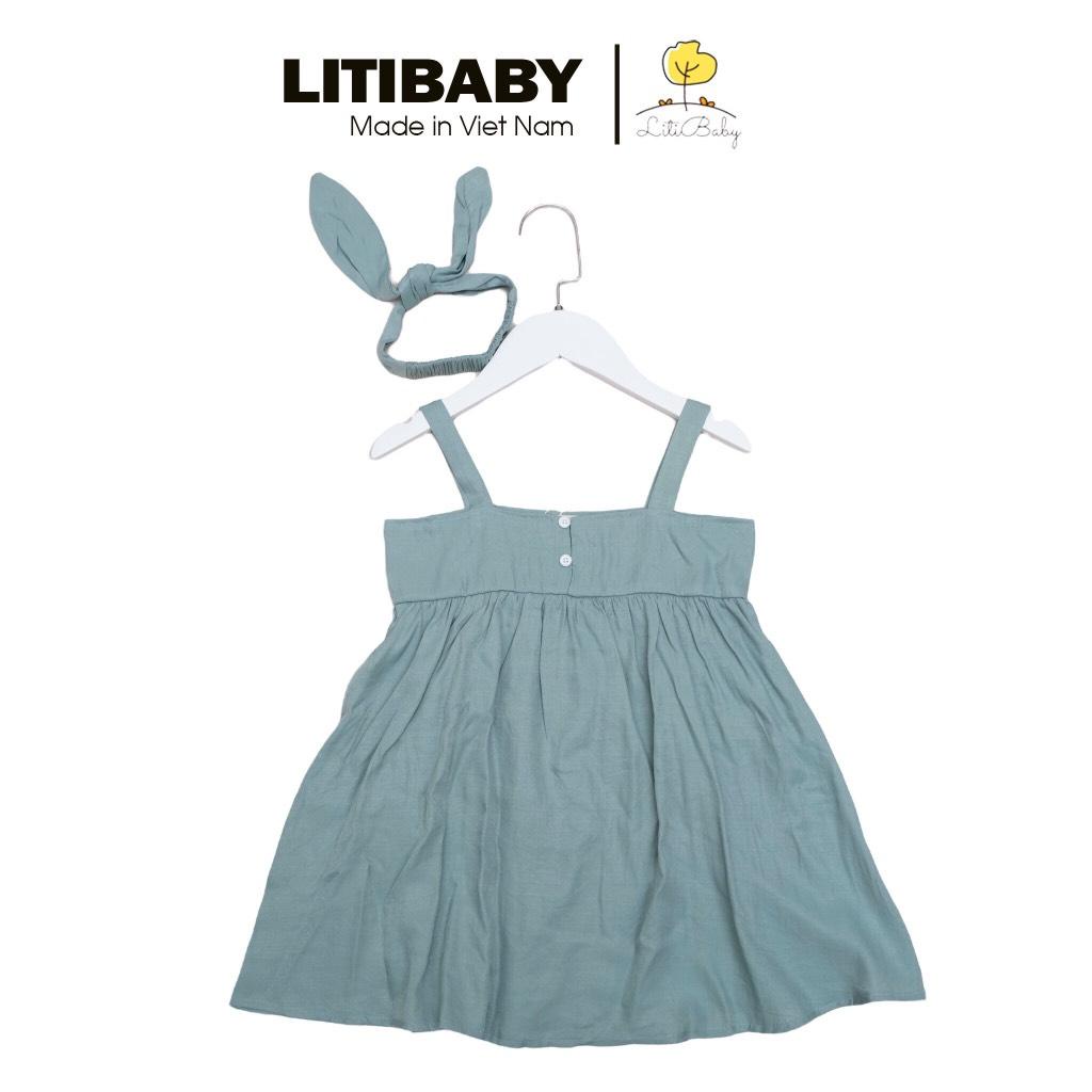 Váy 2 dây kèm băng đô litibaby size 4/9T. Chất đũi mềm đẹp, kèm băng đô xinh yêu