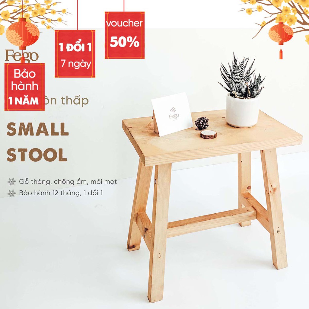 Ghế đôn FEGO0010 45x25x45cm/ Ghế gỗ ngồi ban công trang trí decor phòng khách