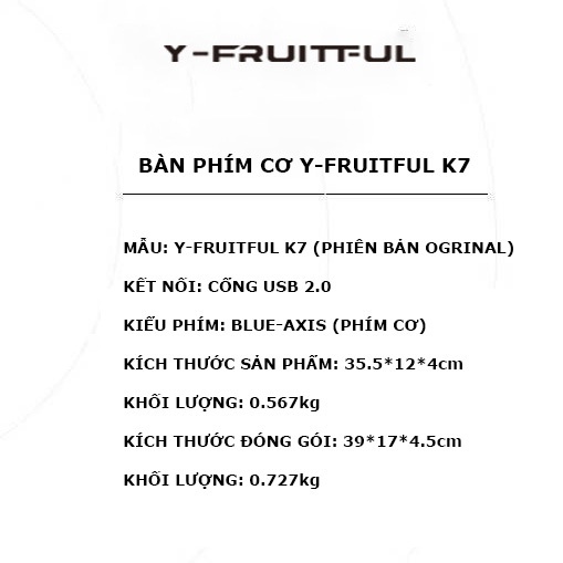 Bàn phím cơ Blue switch YFRUITFUL K7 gaming chính hãng Bàn phím máy tính cơ