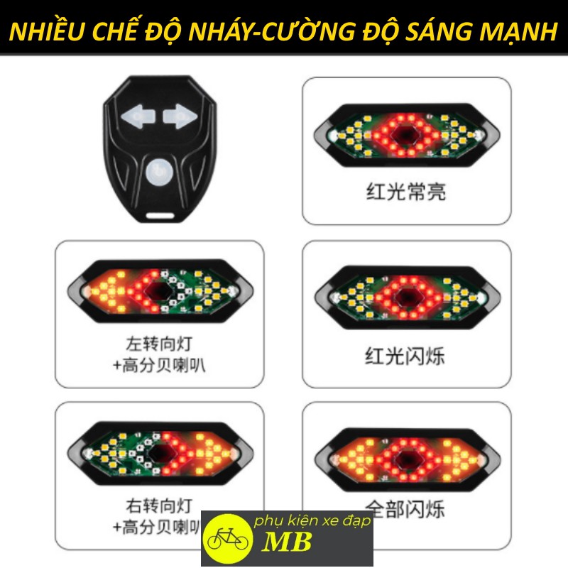 đèn xin nhan xe đạp điều khiển không dây siêu nhậy đèn hậu led nhiều chế độ nháy siêu sáng sạc usb chống nước XN02