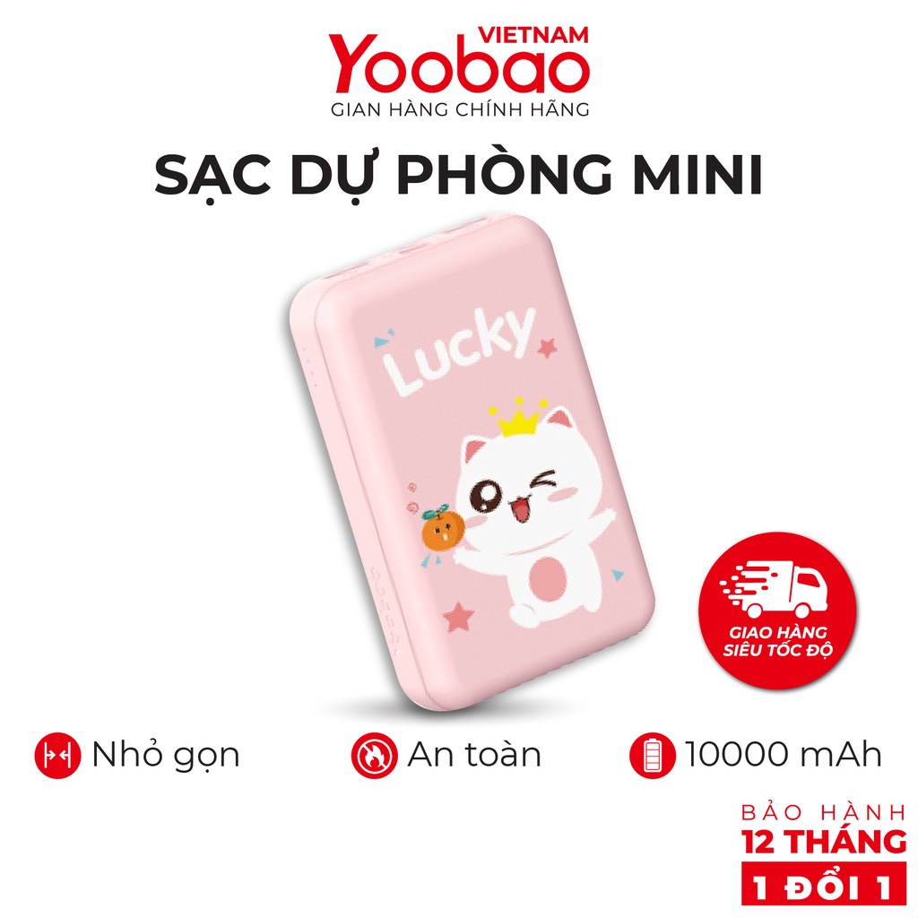 Sạc dự phòng mini 10000mAh Yoobao P10W - Sạc đồng thời 2 thiết bị - Kèm đèn LED - Hàng phân phối chính hãng