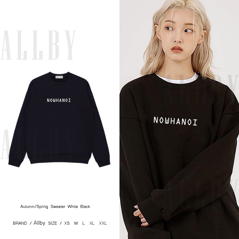 Áo Sweater Nam Nữ Now Hà Nội , áo hoodie nỉ nam nữ form rộng Unisex chất nỉ Da Cá in chữ đen trắng Allby - HN01