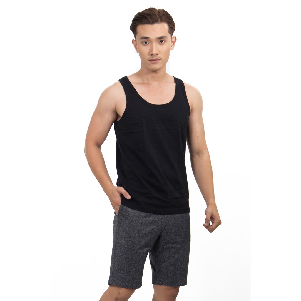 Quần short nỉ lưng thun nam Novelty màu đen Melange ReguarFitl 200048Q