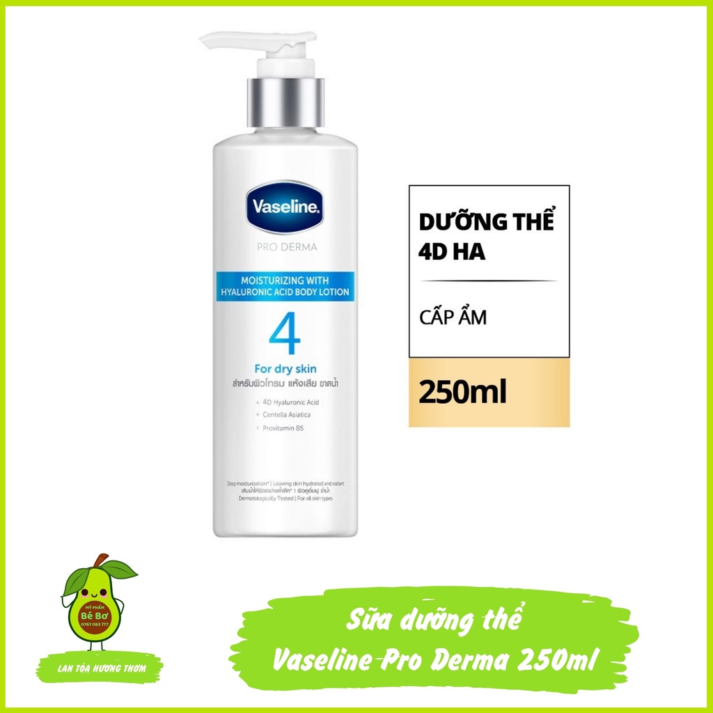 Sữa dưỡng thể Vaseline Pro Derma 250ml - Sữa dưỡng thể cấp ẩm số 4 Hyaluronic Pro vitamin B5 nhập khẩu Thái Lan