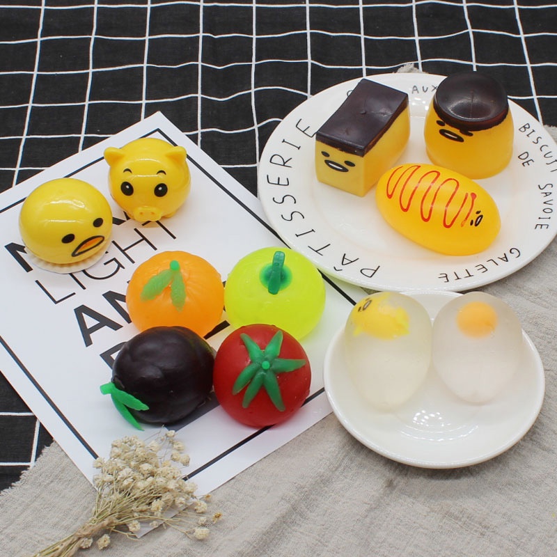 Gudetama Squishy đồ chơi Trứng Lười Mochi Nho Trút Giận Trứng Lưới Túi Trượt Slime