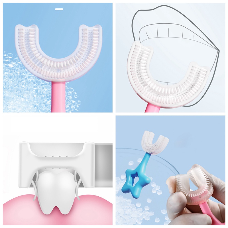 Bàn chải đánh răng silicon hình chữ U xoay 360 độ cho bé