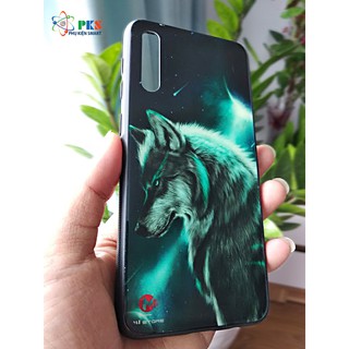 Ốp lưng Samsung Galaxy A50 in 3D Sói dạ quang mặt kính cường lực