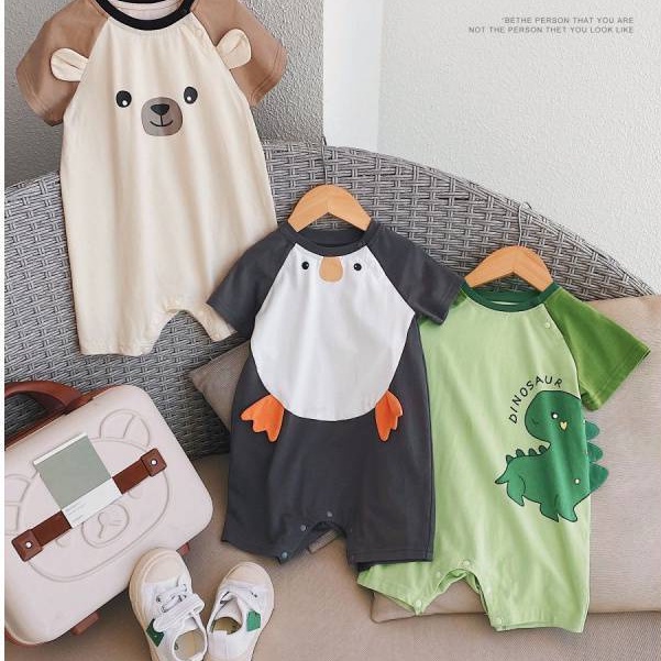 Bộ Áo Liền Quần Hình Khủng Long Hoạt Hình Dễ Thương Cho Bé