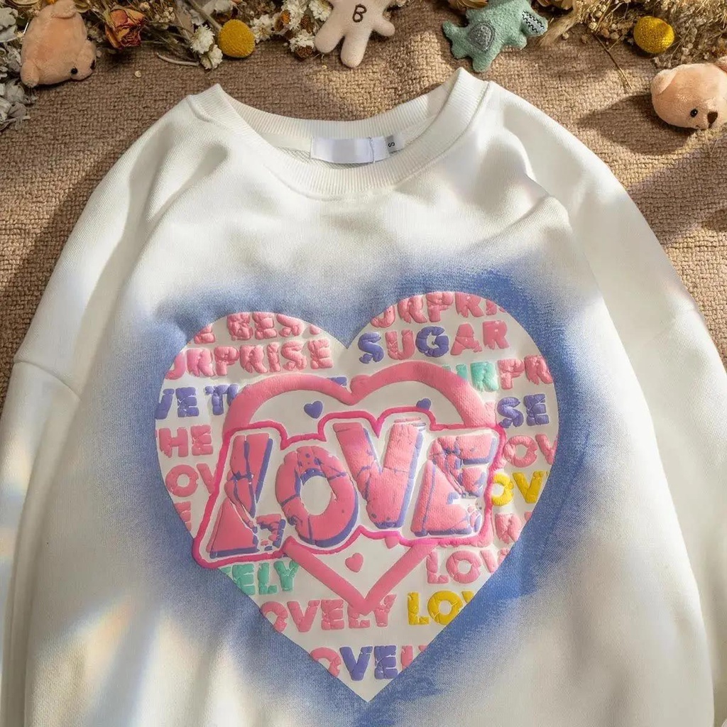 Áo Thun Tay Dài Cổ Tròn In Hình Trái Tim Phong Cách Graffiti Mới Dành Cho Nam Và Nữ 2021 | BigBuy360 - bigbuy360.vn