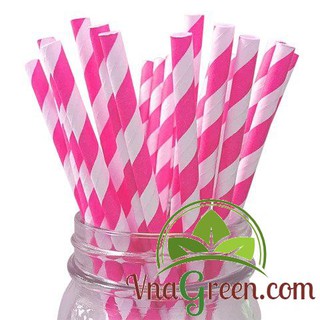 THANH LÝ GIÁ SỐC: 100 Ống hút giấy trắng sọc hồng, 25 ống/gói