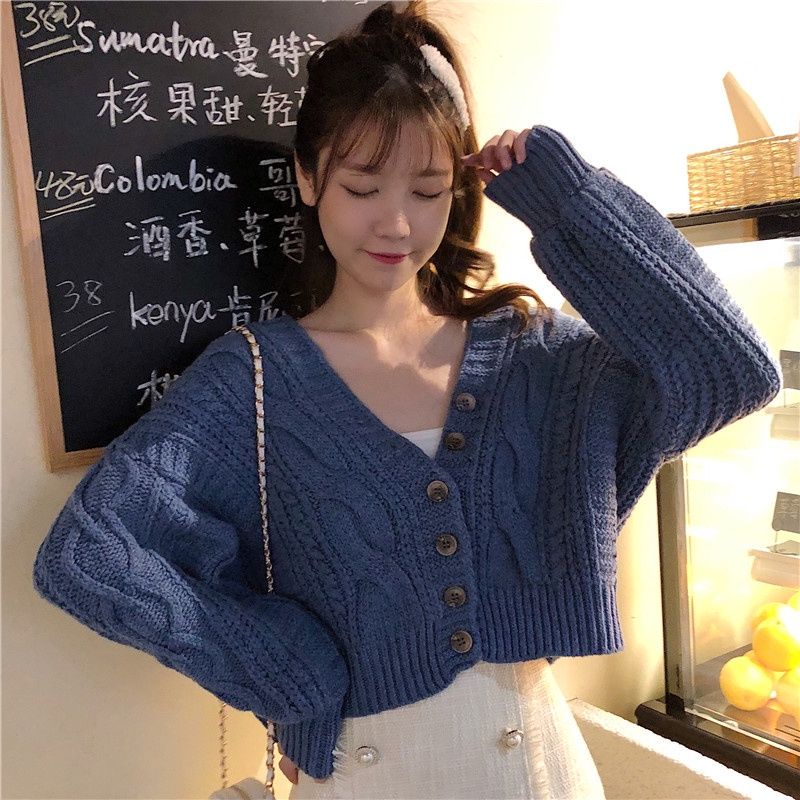 Áo Khoác Cardigan Dệt Kim Cổ Chữ V Dáng Rộng Phong Cách Retro Hàn Quốc