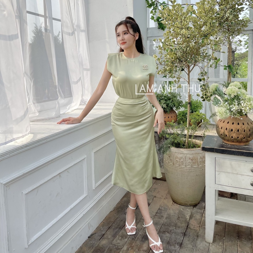Set váy lụa ngọc trai 🌸🌸 Chất lụa Hàn cao cấp thanh lịch, sang trọng, mềm mại đi làm công sở, đi chơi