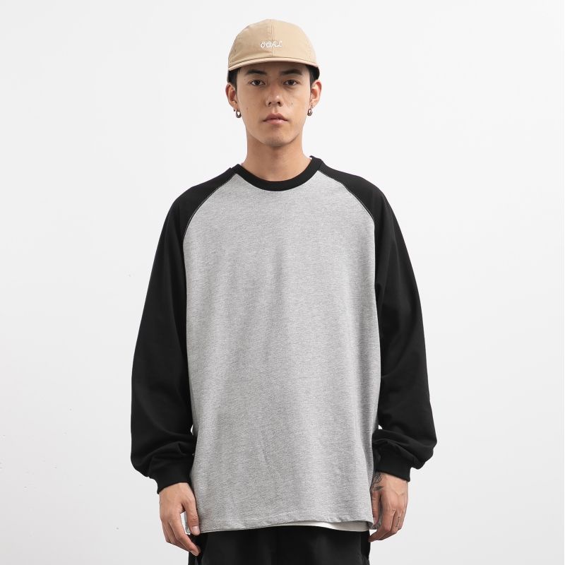 Áo Thun Raglan Dáng Rộng Tay Áo Raglan Màu Tương Phản Phong Cách Mới Mùa Thu Nhật Bản Giản Dị Dành Cho Nam