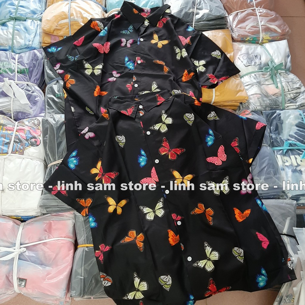 Áo SƠ MI NỮ form rộng in 3D cổ bẻ tay ngắn - lỡ dáng ulzzang freesize unisex mặc cặp, nhóm, in hình ĐÀN BƯỚM