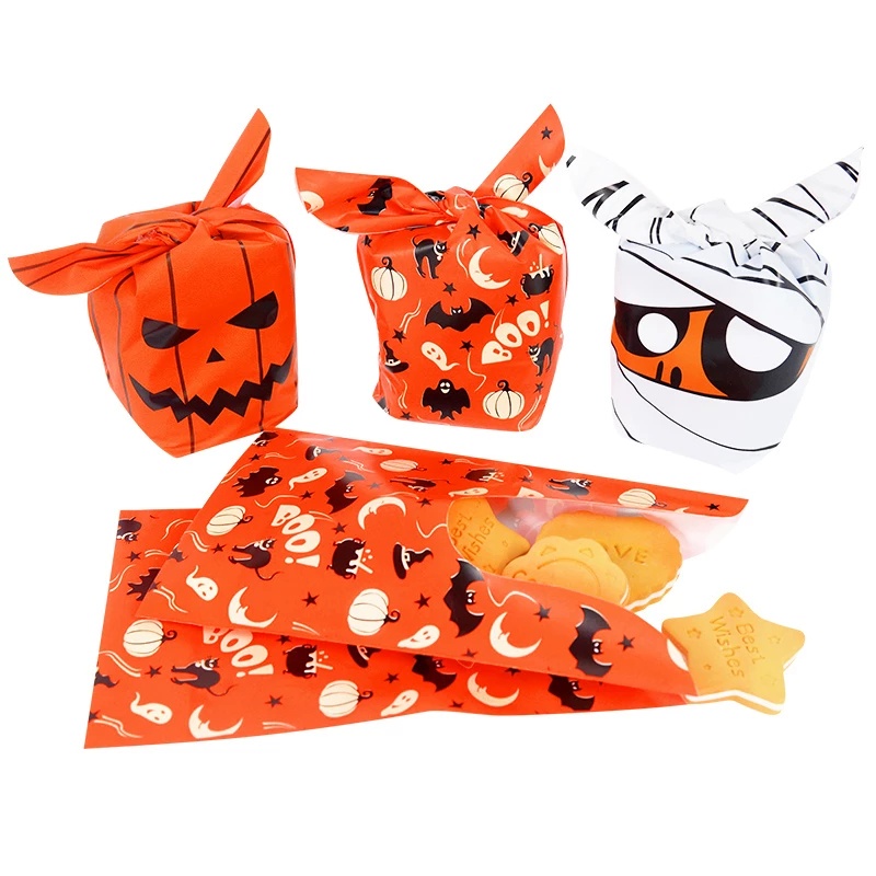 Set 50 Túi Đựng Kẹo Halloween Họa Tiết Dơi Zombie
