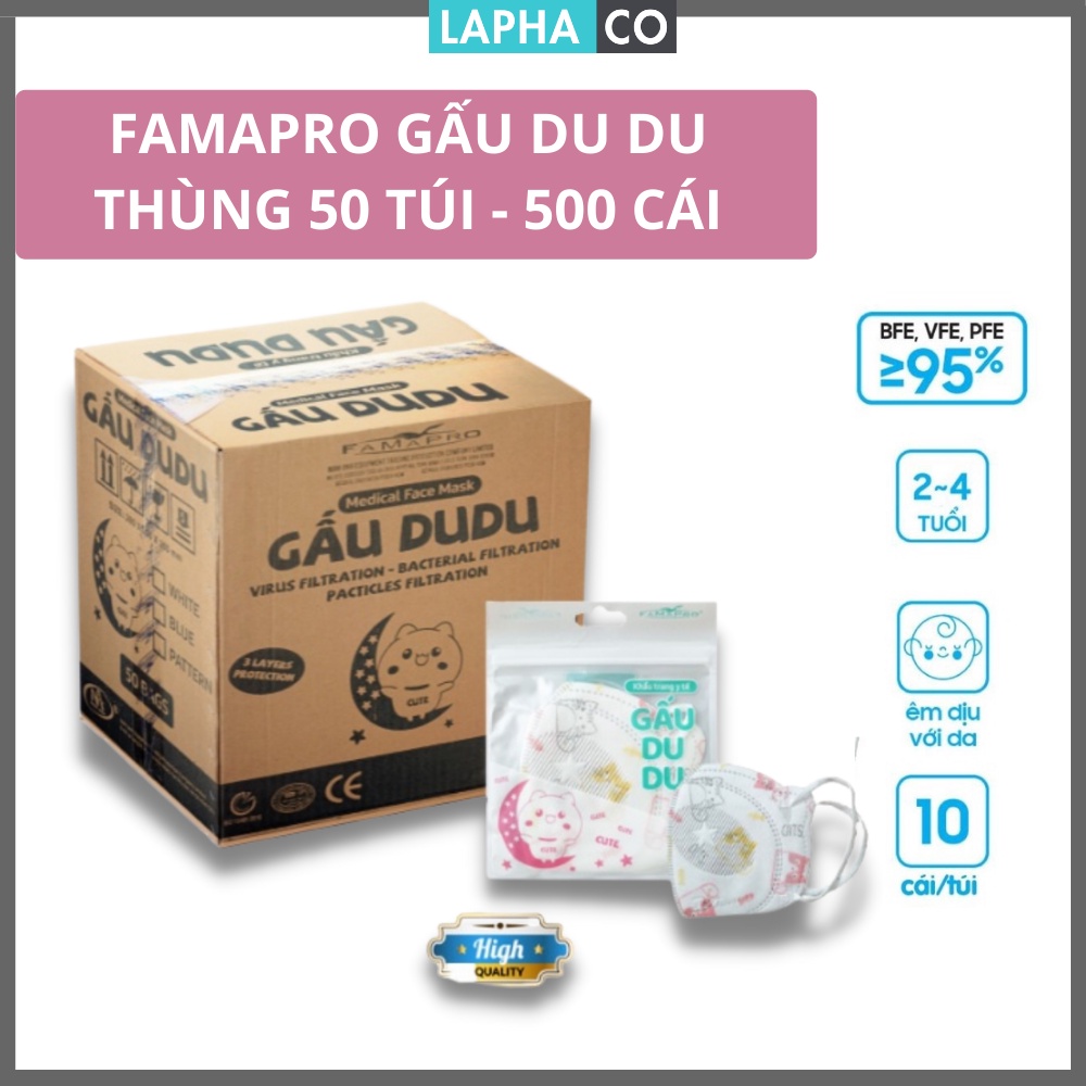 [ GẤU DU DU NAM ANH - COMBO 5 TÚI - 50CÁI] Khẩu trang trẻ em 3d Gấu Du Du Famapro Kháng giọt bắn, Kháng khuẩn