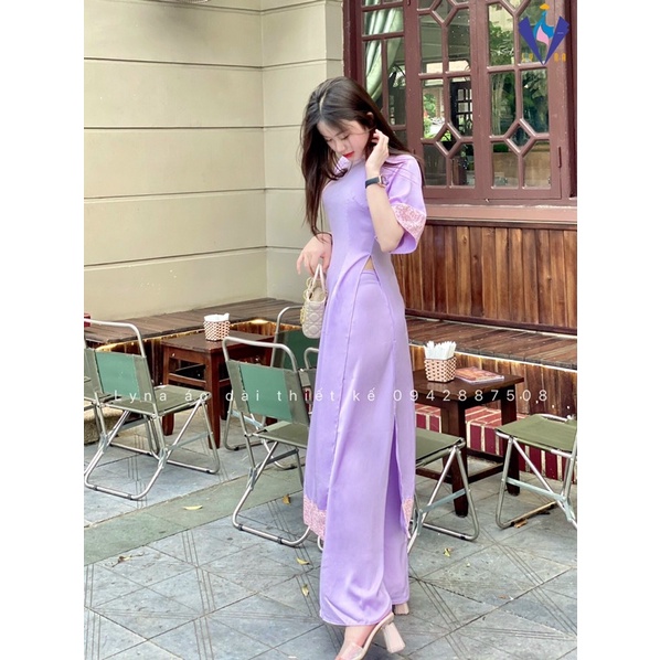 Áo dài cách Tân màu Tím nhạt, bộ sưu tập Bách Hoa Xuân, áo dài lụa mềm, đẹp, pha nét truyền thống và cách Tân hiện đại