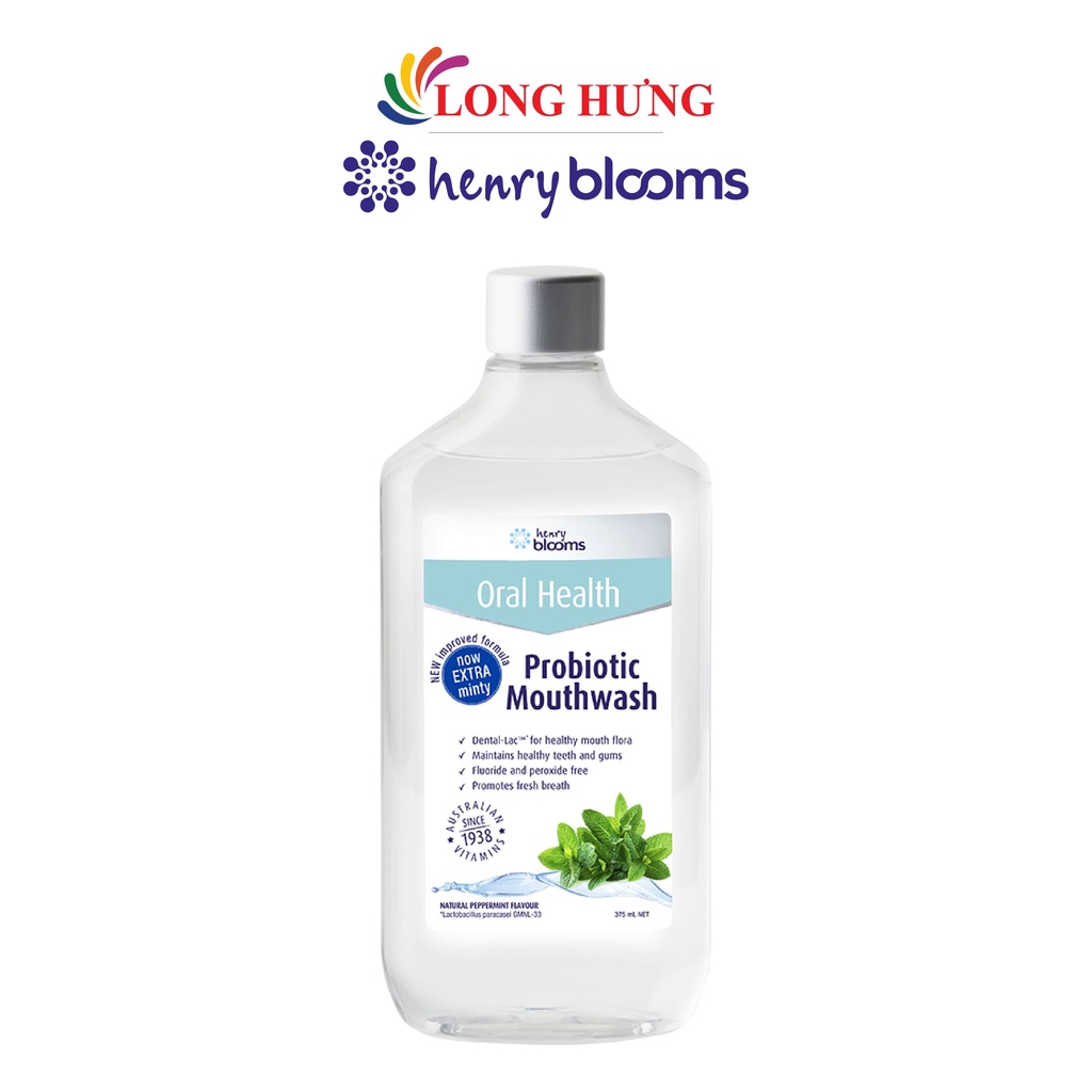 Nước súc miệng Henry Blooms Probiotic Mouthwash làm sạch vi khuẩn và bảo vệ răng miệng (375ml)