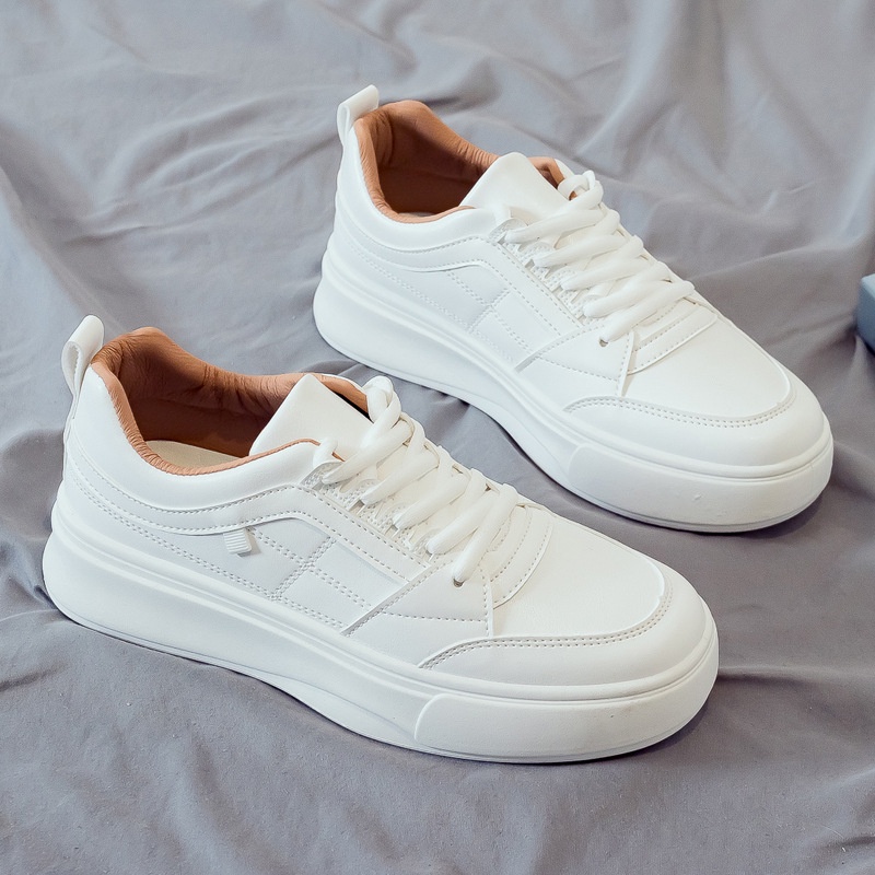 Giày thể thao nữ DMY kiểu dáng Basic, Sneakers da trơn đế độn 3 phân
