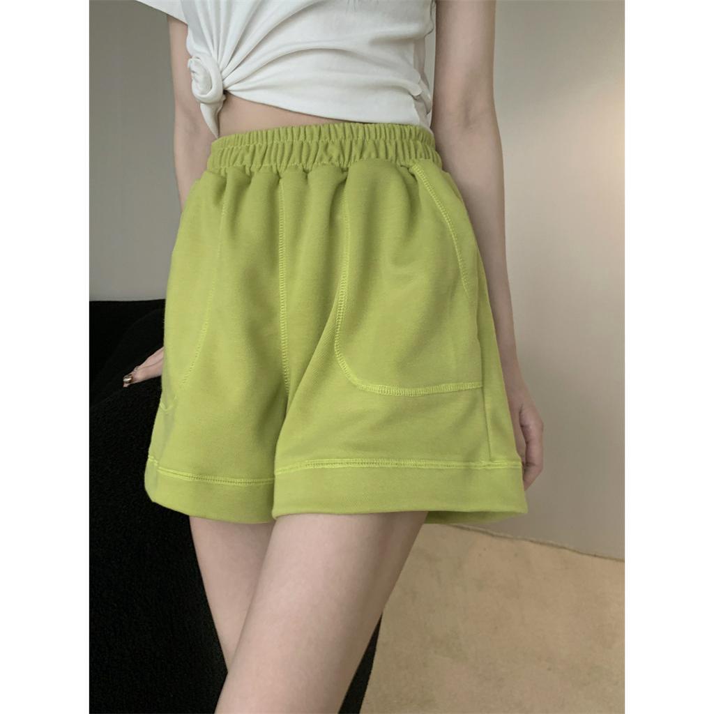 Quần Short Thể Thao Lưng Cao Ống Rộng Màu Sắc Đơn Giản Phong Cách Hàn Quốc