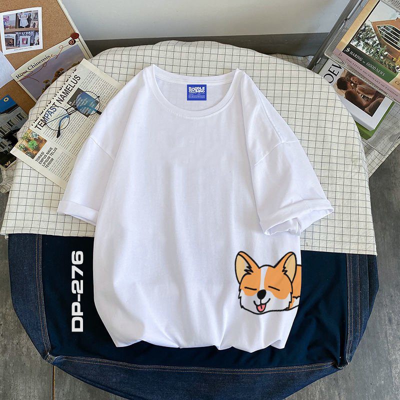 Áo Thun Nam Nữ Tay Lỡ Unisex Phông Trơn Oversize Form Rộng Basic Tee HìnhCLASSIC Hình Chú Chó Nằm ( in Góc Áo)
