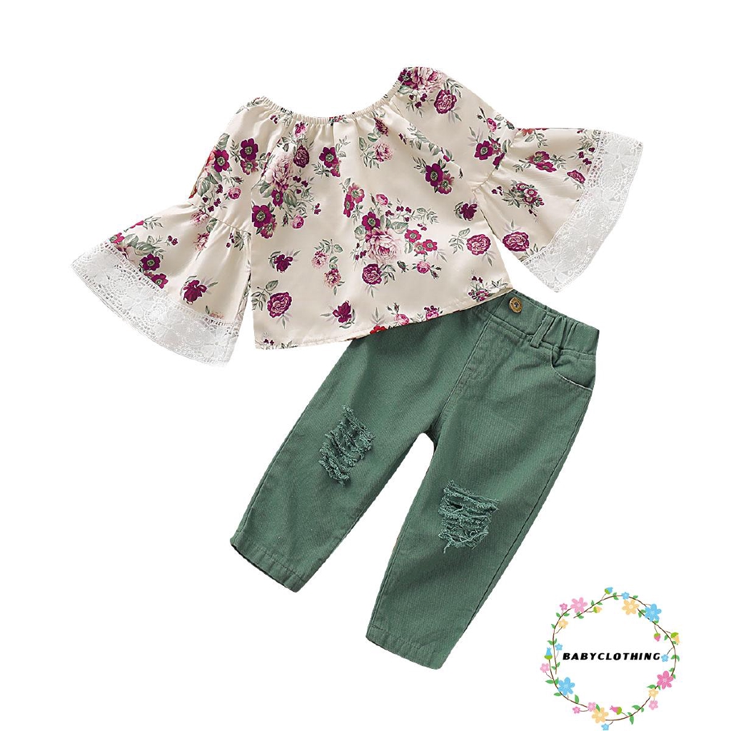 Set đầm hoa + quần jean dễ thương cho bé gái