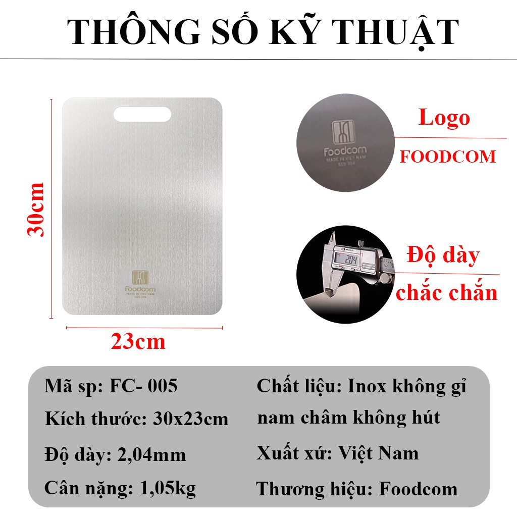 Thớt inox FOODCCOM - FC005 - rã đông nhanh, kháng khuẩn, chống ra mủn, chống ẩm mốc - Size 30x23cm