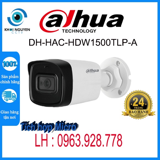Camera HDCVI 5 Megapixcel có mic thu âm Dahua DH-HAC-HFW1500TLP-A