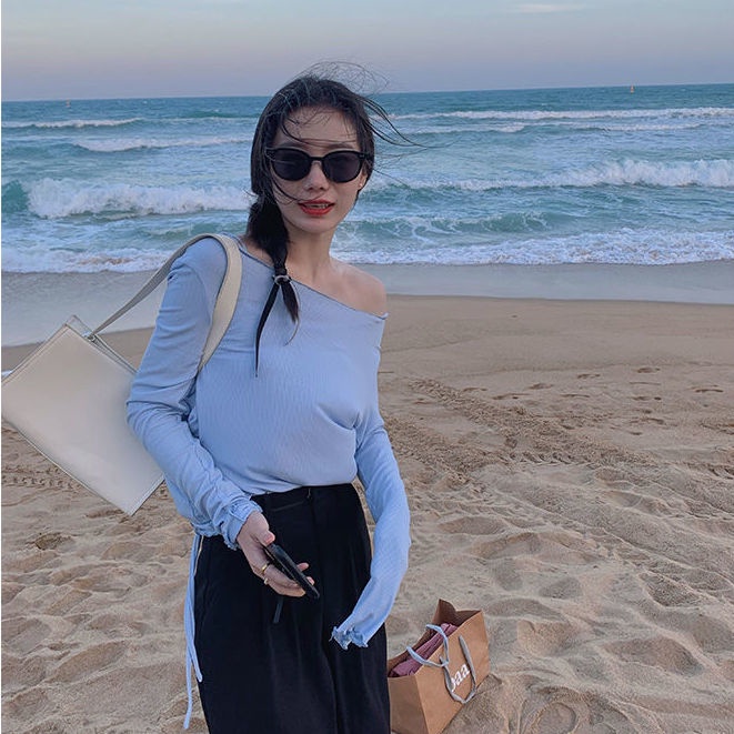 COZOK Set Áo Khoác Ghi Lê + Áo Thun Tay Dài Phong Cách Hàn Quốc Thời Trang