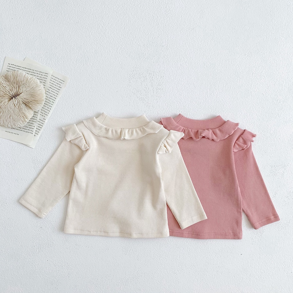 Áo Cotton Tay Dài Phối Ren Màu Kẹo Dễ Thương Phong Cách Hàn Quốc Thời Trang Mùa Đông Cho Bé Gái