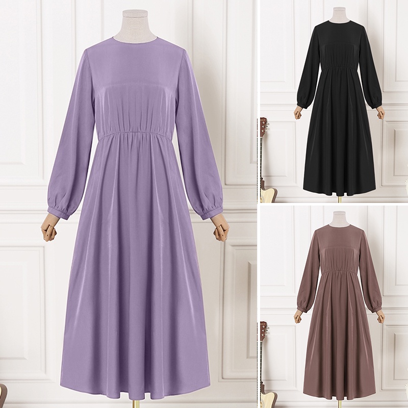 Đầm maxi ZANZEA tay dài cổ tròn phong cách châu Âu thời trang cho nữ