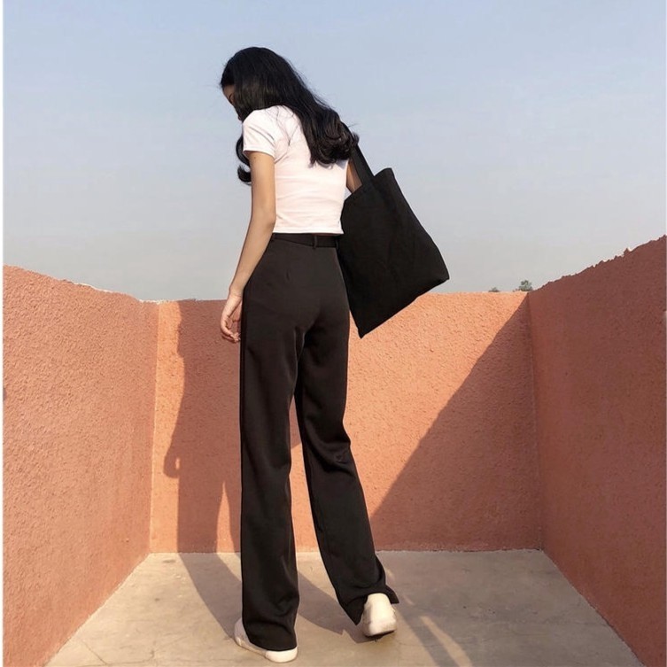 Quần suông nữ_Quần culottes lưng cao chất dày dài 95_100cm