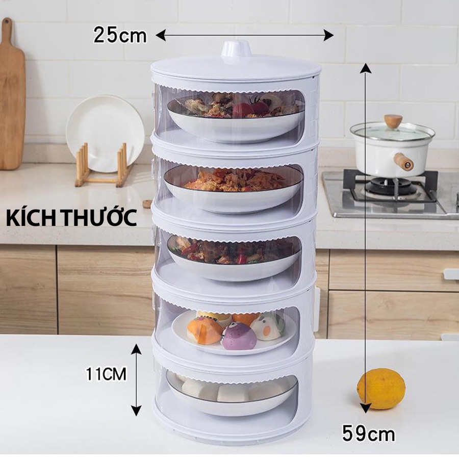 [HÀNG CAO CẤP] Lồng bàn giữ nhiệt 5 tầng - Khay Hộp Đậy Thức Ăn 5 Tầng - Giữ ấm thức ăn - Chống Bụi và côn trùng