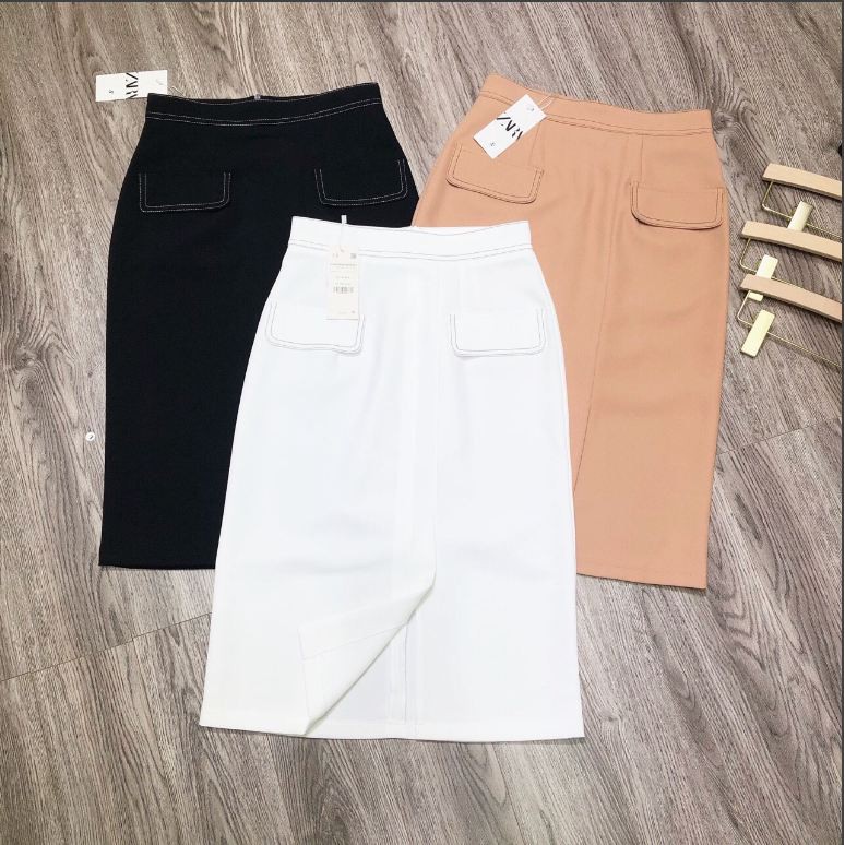 Chân Váy Ôm A Hai Nắp Túi Xẻ Trước Trần Chỉ-Min House