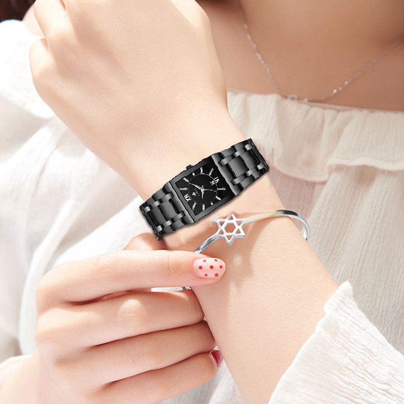 Wwoor Mới Đồng Hồ Đeo Tay Mặt Vuông Màu Đen Thiết Kế Sang Trọng Làm Quà Tặng Reloj Mujer-8858 Cho Bạn Gái