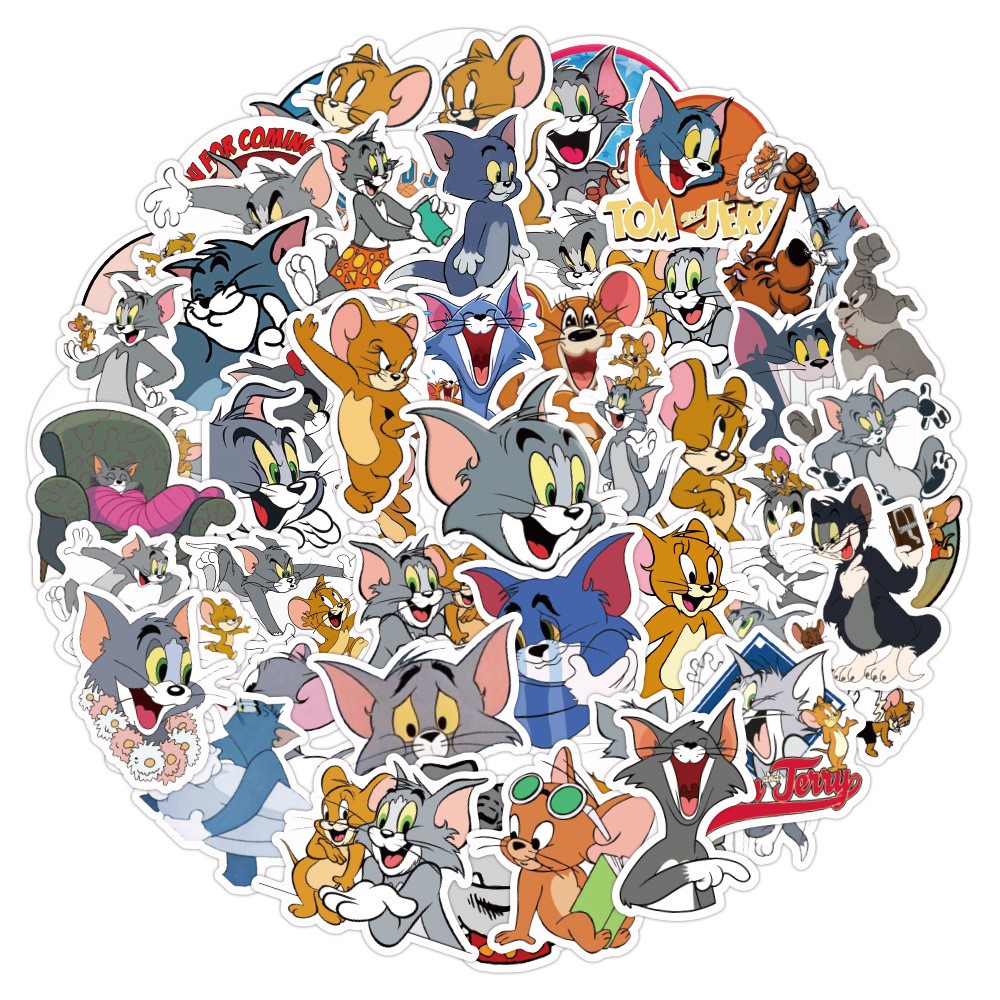 Y&P| Bộ 50 nhãn dán họa tiết hoạt hình Tom and Jerry