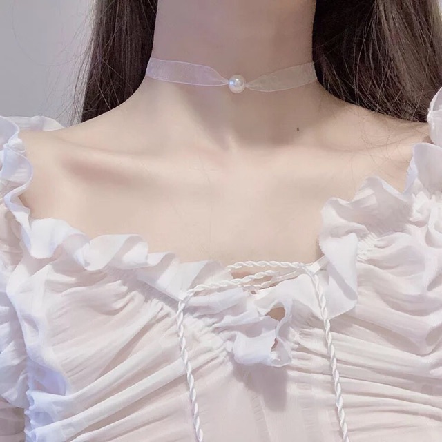 Chocker vòng cổ trắng đính hạt