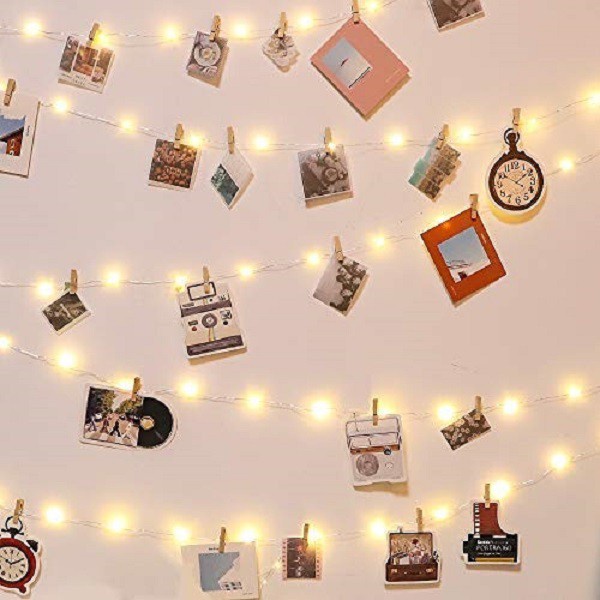 Combo dây đèn led đom đóm fairy light 3 mét 30 bóng + 20 kẹp gỗ trang trí