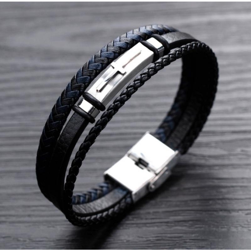 Vòng Tay Dây Da Bện Màu Đỏ Đen Phong Cách Punk Cổ Điển Cho Nam