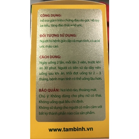 Viên Gout Tâm Bình - Hỗ Trợ giảm triệu chứng đau do Gout ( Lọ 60 viên )