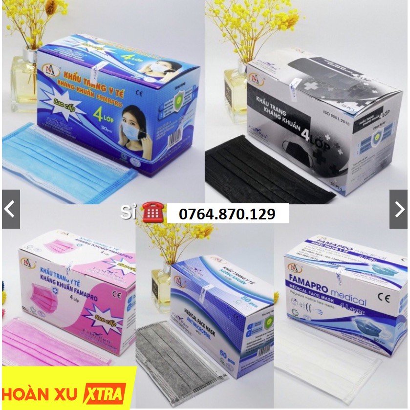 Hộp 50 cái Khẩu trang y tế Famapro 4 lớp Xanh - Nam Anh Pro