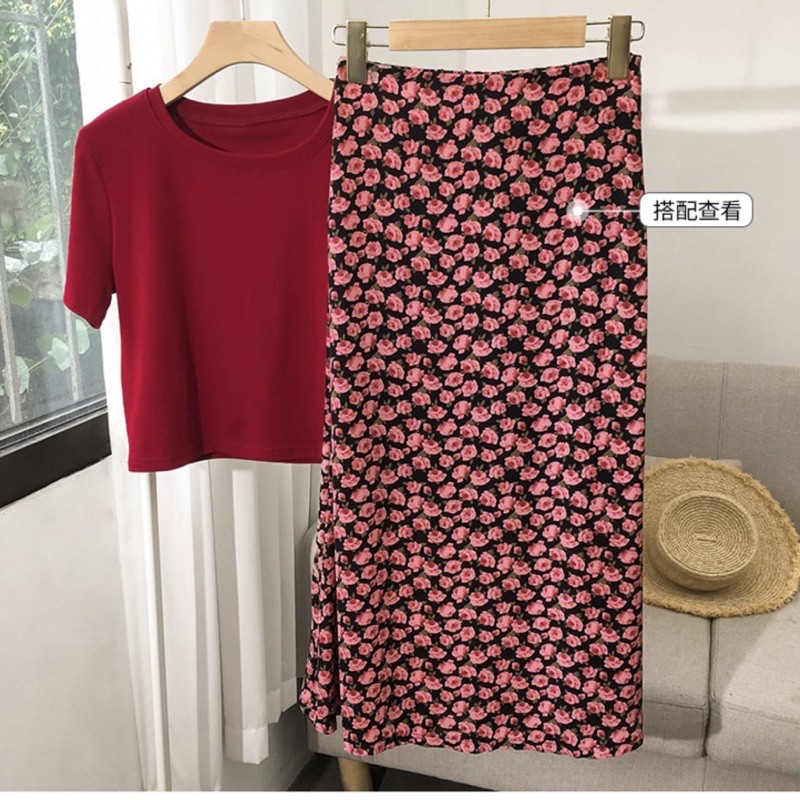 Chân váy vintage dang midi hoạ tiết hoa hồng 🌹 CV6655 Hàng quảng Châu | BigBuy360 - bigbuy360.vn